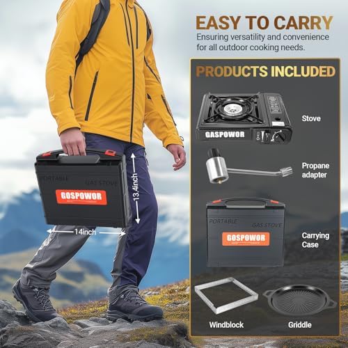 Propane or Butane Stove, Dual Fuel Propane Stove for Camping, 10,000 BTU Automatic Ignition Portable Gas Stove with Carrying Case & Windblocker & Griddle for Hiking(Fuel Not Included) - Image 4