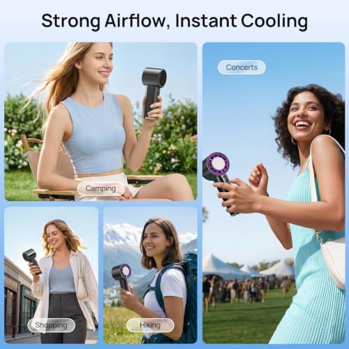 COWSAR Portable Handheld Turbo Fan, Mini Personal Hand Fan Blow Cold Air, 3000mAh Rechargeable,100 Speed Adjustable Desk Fan, LED Display, Low Noise, Brushless Motor for Camping Travel Office Bedroom - Image 6