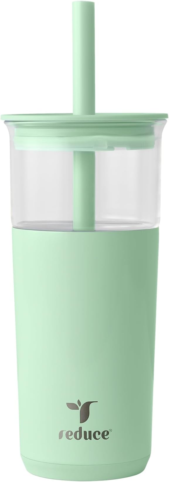 REDUCE Aspen 20 oz Vacuum Insulated Glass Tumbler with Lid & Extra Wide Straw - Keeps Drinks Cold for 12 Hrs - Ideal for Iced Coffee, Smoothies & Boba - Dishwasher Safe, Soft Base - Matcha by Reduce