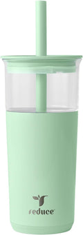 REDUCE Aspen 20 oz Vacuum Insulated Glass Tumbler with Lid & Extra Wide Straw - Keeps Drinks Cold for 12 Hrs - Ideal for Iced Coffee, Smoothies & Boba - Dishwasher Safe, Soft Base - Matcha by Reduce