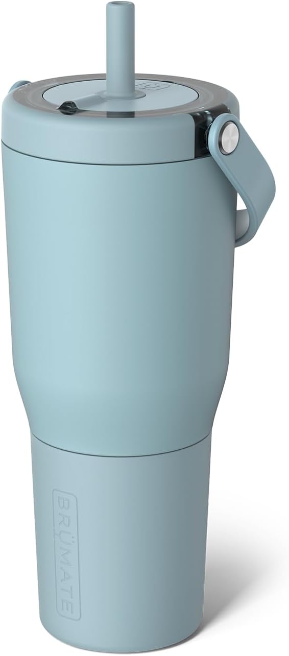 BrüMate Resa 35oz 100% Leakproof Travel Tumbler with Handle & Straw | Flexible SoftSip Straw | Silicone Sleeve for Durability | Stainless Steel | Cup Holder & Travel Friendly Water Bottle | (Mist) by Br%C3%BCMate