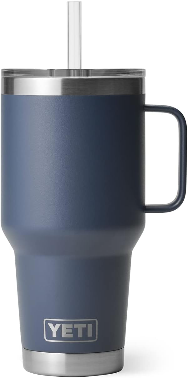 YETI Rambler 35 oz Tumbler with Handle and Straw Lid, Travel Mug Water Tumbler, Vacuum Insulated Cup with Handle, Stainless Steel, Navy - Image 5