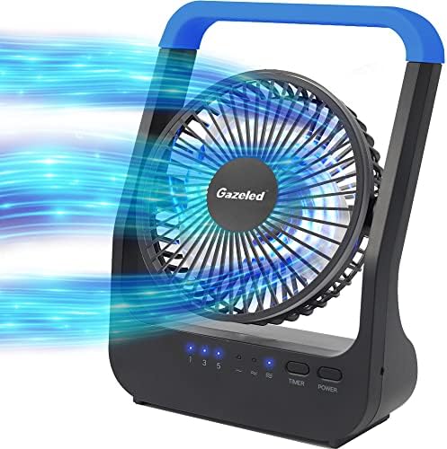 Gazeled Battery Operated Fan, Camping Fan Battery Powered, Super Long Lasting, 5'' Portable D-Cell Battery Powered Desk Fan with Timer, 3 Speeds, Quiet, 180° Rotation, for Office,Bedroom,Outdoor, F24 by Gazeled