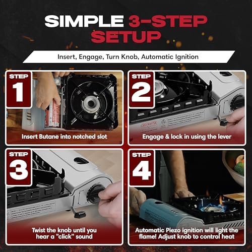 Chef Master Butane Camping Stove + 4x 8 oz Fuel, Backpacking, 15,000 BTU - Image 6