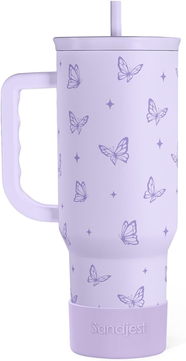 Butterfly Gifts for Women, Purple Butterfly Tumbler with Handle, Stainless Steel Insulated Coffee Travel Mug Cup, Gifts for Women Girls on Birthday Christmas, 40oz by SANDJEST