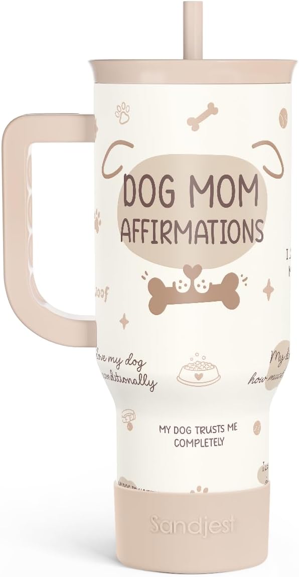 SANDJEST Dog Mom 40oz Tumbler With Handle and Straw, Dog Mom Affirmation Insulated Stainless Steel Travel Coffee Mug for Women Girls Pet Lovers, Gift Idea for Birthday Christmas Mothers Day by SANDJEST
