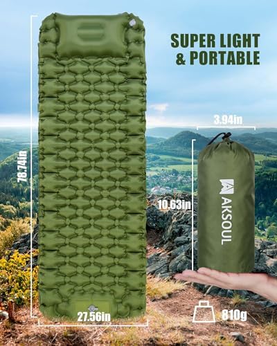 AKSOUL Sleeping Pad Camping Mat: Self Inflating Ultralight & Compact Air Mattress, Connectable Lightweight Inflatable Pad with Built-in Foot Pump for Camping, Hiking, Backpacking - Image 6