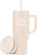 IRON °FLASK Co-Pilot Insulated Mug w/Straw & Flip Cap Lids - Cup Holder Bottle for Hot, Cold Drink - Leak-Proof - Water, Coffee Portable Travel Mug - Sand, 40 Oz by IronFlask