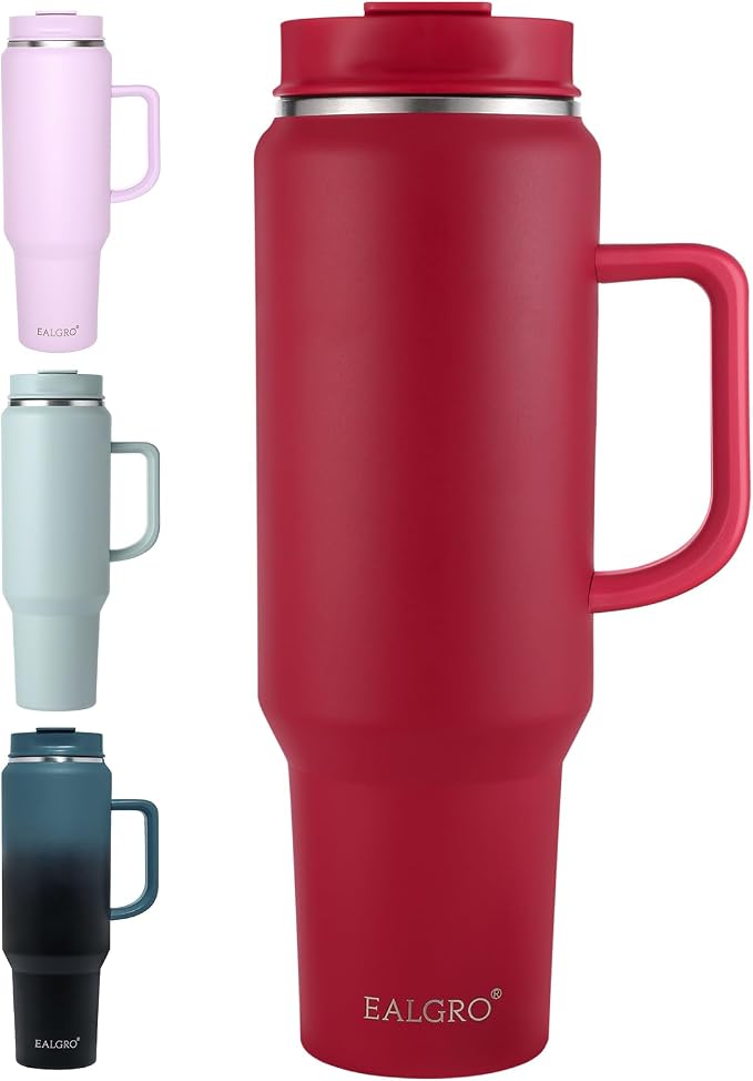 EALGRO 50 oz Tumbler with Handle, Insulated Tumblers with Lid and Straw, Large Metal Sports Water Bottle Jug, Thermal Stainless Steel Travel Coffee Mug Cup, Red by EALGRO