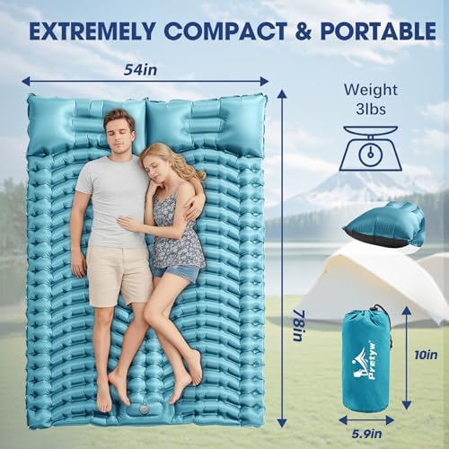 Double Camping Sleeping pad with Pillow & Built-in Foot Pump - Image 2