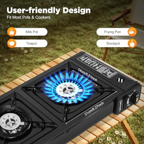 Portable Gas Stove, 2-Burner Butane Camping Stove with Carry Case, Outdoor Kitchens LPG Stove, Automatic Ignition Outdoor Indoor Cooking Gear - Image 3