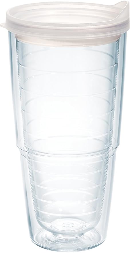 Tervis Clear & Colorful Lidded Made in USA Double Walled Insulated Tumbler Travel Cup Keeps Drinks Cold & Hot, 24oz, Clear Lid, 1 Count (Pack of 1) by TervisTumblerCompany