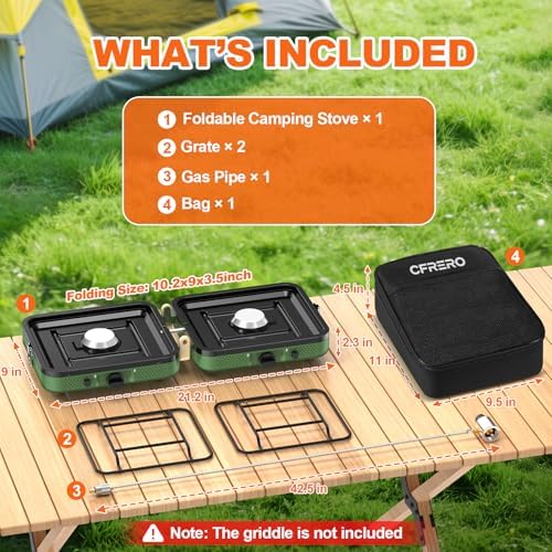 Propane 2-Burner Foldable Camping Stove with Carry Bag, Portable Propane Camp Stoves with Adjustable Burners & Piezo Ignition for Outdoor Cooking, Tailgating, Backyard Gathering(Griddle Not Included) - Image 4