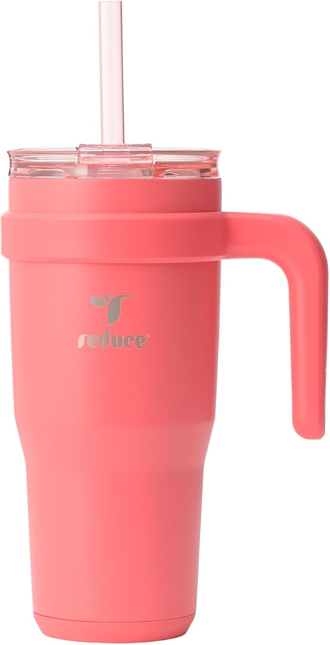 REDUCE 24 oz Stainless Steel Tumbler with Handle - Dual-Wall Vacuum Insulated Travel Mug, Sweat-Proof Lid & Reusable Straw - Keeps Drinks Cold for 24 Hrs, Fits Cupholders, Dishwasher Safe - Daiquiri by Reduce