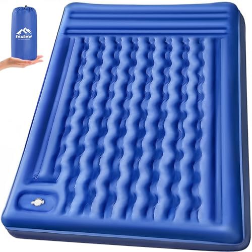 FNARMW Double Sleeping Pad Camping, Self Inflating 6'' Extra-Thick 2 Person Pillow Built-in Foot Pump Waterproof Inflatable Sleeping Mat Backpacking, Tent, Hiking, Portable Camping Pad (Navy Grey) by FNARMW