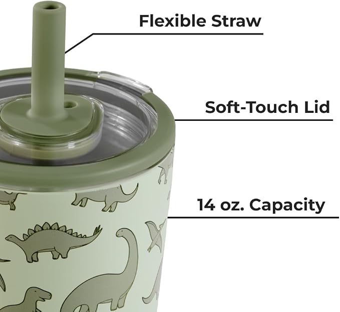 HydroJug Everyday Tumbler 14 oz – Ceramic-Lined Insulated Tumbler with Straw and Soft-Touch Lid, Cup Holder Friendly, Double-Wall Vacuum Insulation, Reusable Travel Cup – Dinosaur - Image 6