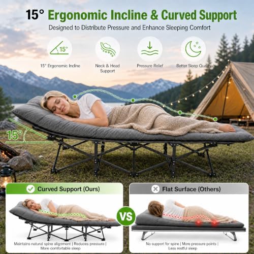 Aoran Camping Cot for Adults 28" Extra Wide,Portable Cot Bed with Mattress,Heavy Duty Camp Sleeping Bed for Camping,Travel,Home and Office Nap,Max Load 450 LBS - Image 4