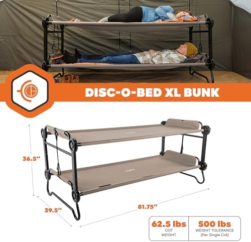 Disc-O-Bed Extra Large Portable Bunk Camping Cots with Carry Bags, Tan - Image 6