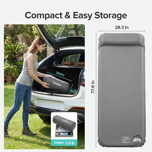 Memory Sleeping Pad, 3" Ultra-Thick Outdoor Foam Camping Sleeping Mat with Pillow, Easy Inflate & Deflate, 9.5 R-Value, Waterproof 4-Season Camping Mat for Tent Car, Dark Gray - Image 4