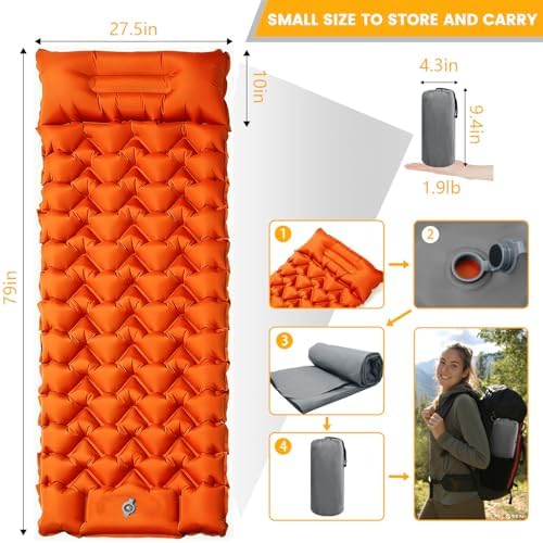 4-Inch Camping Sleeping Pad with Foot Pump and Pillow - Image 4