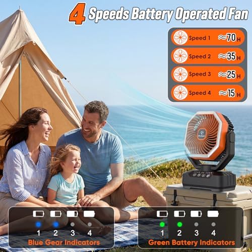 20000mAh Camping Fan, 4 Speed Battery Powered for Tents Up to 70H Runtime - Image 3