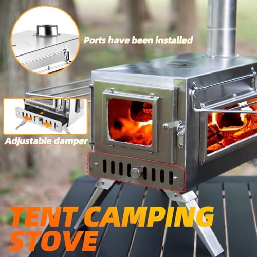 Hot Tent Stove, AVOFOREST 304 Stainless Wood Burning Stove, Portable Wood Stove with 6 Stainless Chimney Pipes for Outdoor Heating & Cooking, Ice Fishing, Hunting - Image 6