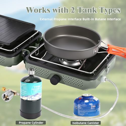 Hisencn Camping Stove 2 Burner Foldable Propane Camping Stove with Cookware - Image 6