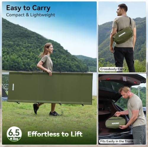 MARCHWAY Lightweight Folding Tent Camping Cot Bed with Lever Lock, Easy Setup Portable Compact for Outdoor Travel, Hunting, Hiking, Motorcycling, Support 330Lbs (Army Green) - Image 6