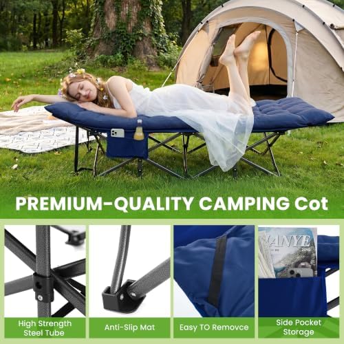 Camping Cot, Folding Camp Cot for Adults, Portable Outdoor Cot with Carry Bag & Mattress,Compact Bed for Travel,Guest,Home Office Nap - Image 3