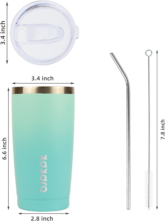BJPKPK 20 oz Insulated Tumbler Stainless Steel Color Block Coffee Mug Vacuum Double Wall Thermal Travel Cup With Lids And Straw,Mint - Image 3