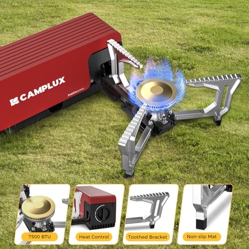 CAMPLUX FoldGo Camping Stove, 7500 BTU Portable Butane Gas Stove, Foldable Cassette Stove with Carry Bag & Adjustable Burner, CSA Certified Collapsible Butane Stove for Outdoor Cooking, Red - Image 3