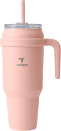 REDUCE 50 oz Stainless Steel Tumbler with Handle - Dual-Wall Vacuum Insulated Travel Mug, Sweat-Proof Lid & Reusable Straw - Keeps Drinks Cold for 24 Hrs, Fits Cupholders, Dishwasher Safe - Pink Clay by Reduce