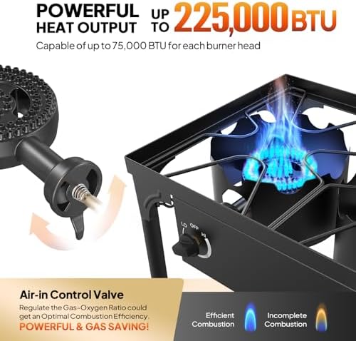 ROVSUN 3 Burner Propane Gas Stove, 225,000 BTU High Pressure Outdoor Camping Burner with CSA Listed Regulator, Picnic Cooker Perfect for Home Brewing Maple Syrup Patio Turkey Frying Canning - Image 2