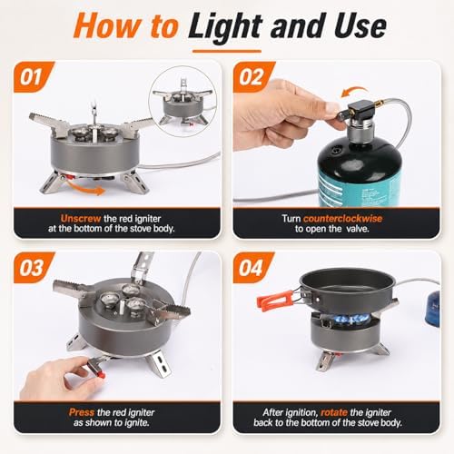Portable Camping Stove, 5800W Foldable Outdoor Gas Stove with Nonstick Pot, Frying Pan, Mesh Carry Bag, 1 lb Propane Tank Adapter and Hose for Camping, Hiking, Picnic - Image 6