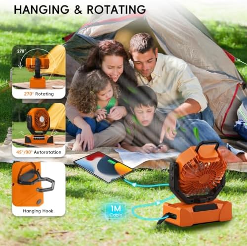Portable Camping Fan, 20000mAh Rechargeable Battery Operated with LED Light - Image 5