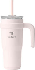 REDUCE 24 oz Stainless Steel Tumbler with Handle - Dual-Wall Vacuum Insulated Travel Mug, Sweat-Proof Lid & Reusable Straw - Keeps Drinks Cold for 24 Hrs, Fits Cupholders, Dishwasher Safe-Pink Cotton by Reduce