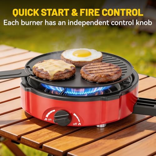 2 Burner Propane Camping Stove, 20000 BTU Foldable Portable Camp Stove with Piezo Ignition & Adjustable Burners, Outdoor Gas Cooker with Carry Bag for Camping, RV, Tailgating & Emergency Use - Image 4