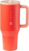 HydroJug Traveler - 40 oz Water Bottle with Handle & Flip Straw - Fits in Cup Holder, Leak Resistant Tumbler-Reusable Insulated Stainless Steel & Rubber Base - Gifts for Women & Men, Peach Pop by Hydrojug