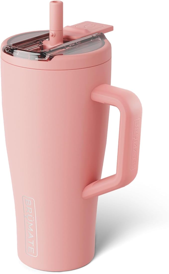 BrüMate Era Flip 30oz Tumbler with 100% Leakproof Covered Straw Lid | Hygienic Covered Straw | Insulated Stainless Steel Water Bottle with Handle | Cup Holder Friendly | BPA-Free (Guava) by Br%C3%BCMate