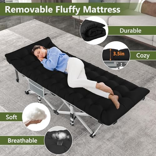 Slendor Camping Cot for Adults, Folding Bed with 3.5" Mattress, 500lbs - Image 3