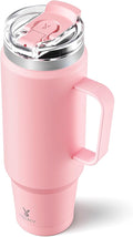 Meoky 40oz Tumbler with Handle, Stainless Steel Travel Mug with 2-in-1 Straw and Sip Lid, Vacuum Insulated Coffee Mug, 100% Leak Proof, Keeps Cold for 34 Hours or Hot for 10 Hours (Blush) by MEOKY