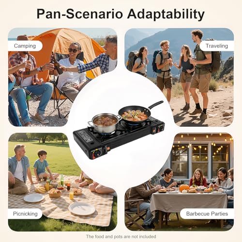2-Burner Portable Camping Stove, Butane Camping Stove with Non-sticking Grill Tray, Outdoor Travel Camp Stove for Camping, BBQ, Home - Image 5