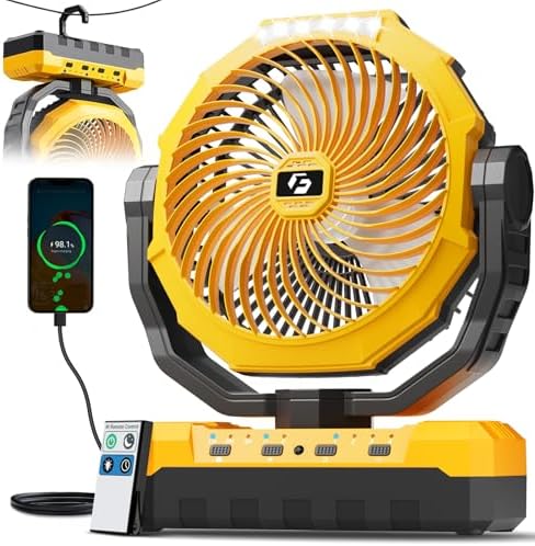 FRIZCOL 3-in-1 Camping Fan - Portable Fans Rechargeable - 24000mAh Battery Powered Fan with Light & Remote for Indoor, Outdoor, Tent, Travel, Fishing, Jobsite, Gifts for Men Dad Him - Yellow by FollowUsGetMoreInfoNow