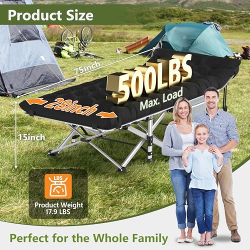 Slendor Folding Camping Cot with Mattress, Portable Sleeping Cot Max.500lbs - Image 2