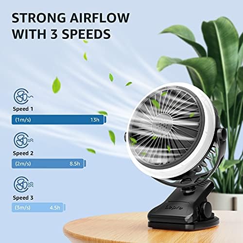 Lepro Rechargeable Camping Lantern with Fan, Camping Essentials, 2 Lighting Modes, 3 Speed Settings Fan, Tent Light with Hanging Hook for Camping, Hiking, Hurricane, Emergency, Outages - Image 2