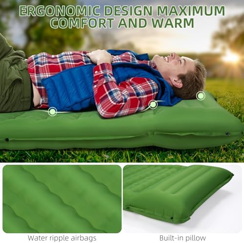 FNARMW Camping Sleeping Pad, Extra Thick 5 Inch Camping Mat with Pillow Built-in Foot Pump Inflatable Sleeping Pads Compact for Camping Backpacking Hiking Traveling Tent（Green） - Image 2