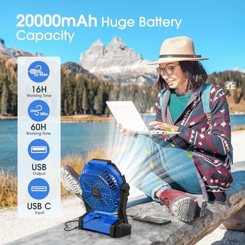 Portable Fan Rechargeable 20000mAh Cordless Battery Powered Camping Fan - Image 2