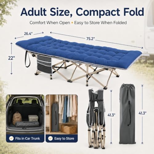 Yaheetech Folding Camping Cot Heavy Duty with Thick Mat & Carry Bag - Image 2