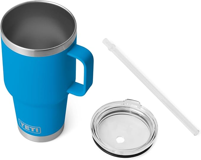 YETI Rambler 35 oz Tumbler with Handle and Straw Lid, Travel Mug Water Tumbler, Vacuum Insulated Cup with Handle, Stainless Steel, Big Wave Blue - Image 4