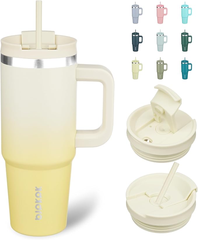 BJPKPK Tumbler With Handle And Straw 30oz Insulated Tumbler Cups With Lid Stainless Steel Travel Coffee Mug,Lemon by BJPKPK